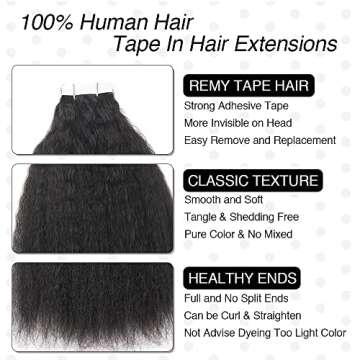 Niawigs Kinky Straight Tape In Hair Extensions Human Hair Skin Weft Tape In Extensions For Black Women
