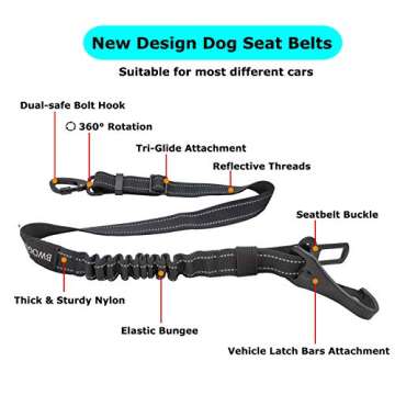 BWOGUE 2 Packs 3-in-1 Dog Seat Belt Dog Car Harness Adjustable Elastic Durable Nylon Pet Dog Cat Seat Safety Belts Vehicle Seatbelt Harness for Daily Use and Travel