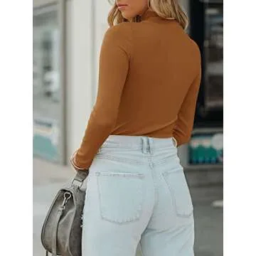Stylish Women's Fall Mock Turtleneck Bodysuit Brown