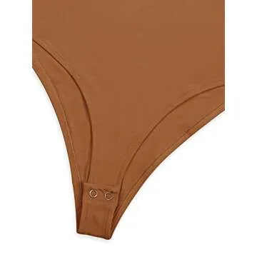 Stylish Women's Fall Mock Turtleneck Bodysuit Brown