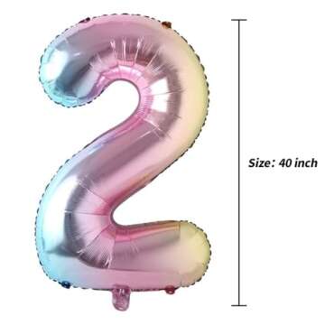 40 inch Rainbow Gradient Colorful Big Size Number Foil Helium Balloons Birthday Party Celebration Decoration Large globos (40 inch Rainbow 2)