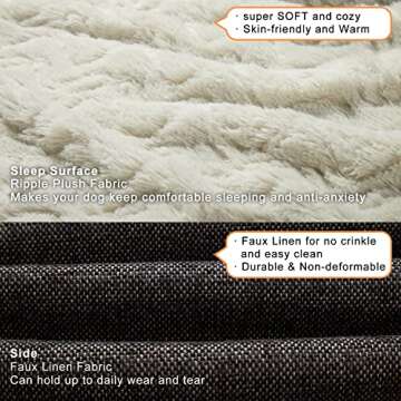 Miguel Pet Pillow Mat Bed for Large Medium Dogs, Water-Resistant/Proof Insert Cover Fur Plush Washable Removable Cover Faux Linen Durable Side Dog Up to 80lbs Dogs Crate Bed (40" Beige L)