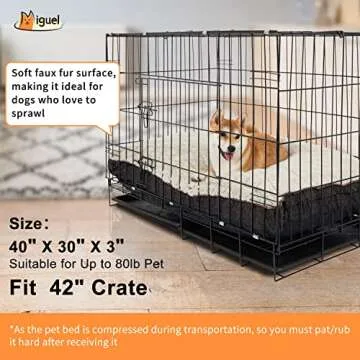 Miguel Pet Pillow Mat Bed for Large Medium Dogs, Water-Resistant/Proof Insert Cover Fur Plush Washable Removable Cover Faux Linen Durable Side Dog Up to 80lbs Dogs Crate Bed (40" Beige L)