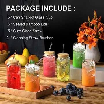 Finew 6pcs Beer Can Shaped Glass Cup Set with Lids
