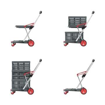 CLAX® The Original | Made in Germany | Multi use Functional Collapsible Carts | Mobile Folding Trolley | Shopping Cart with Storage Crate (Red)