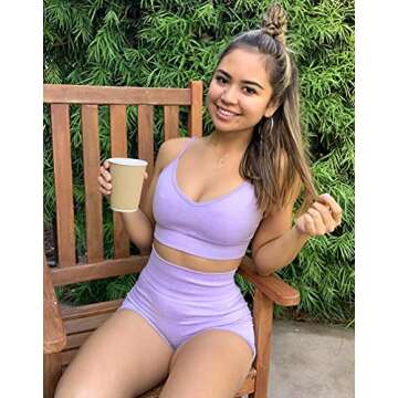 OQQ Yoga Outfit for Women Seamless 2 Piece Workout Gym High Waist Leggings with Sport Bra Set Lavender Purple