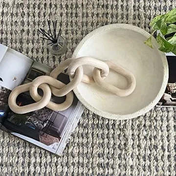 Trendy Homegoods Decorative Wood Chain Link | Modern Decorative Chain Link | Natural Hand Carved Link Chain | Coffee Table Decor | Natural | Modern Farmhouse Decor | Boho Decor Accent | Chain Decor