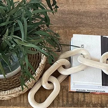 Trendy Homegoods Decorative Wood Chain Link | Modern Decorative Chain Link | Natural Hand Carved Link Chain | Coffee Table Decor | Natural | Modern Farmhouse Decor | Boho Decor Accent | Chain Decor