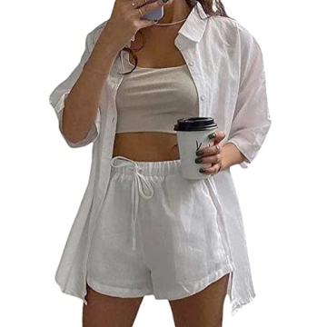 Ulekuke Women's 2 Piece Outfits Casual Loungewear Sets Stripe Long Sleeve Shirt And Loose High Waist...