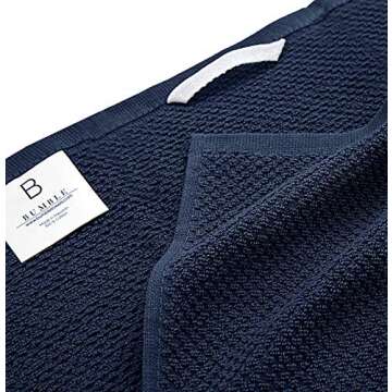 Premium Kitchen Towels (16”x 26”, 6 Pack) | Large Cotton Kitchen Hand Towels | Popcorn Striped Design | Dish Towels | 430 GSM Highly Absorbent Tea Towels Set with Hanging Loop | Blue