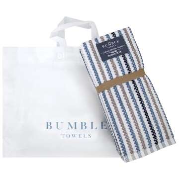 Premium Kitchen Towels (16”x 26”, 6 Pack) | Large Cotton Kitchen Hand Towels | Popcorn Striped Design | Dish Towels | 430 GSM Highly Absorbent Tea Towels Set with Hanging Loop | Blue