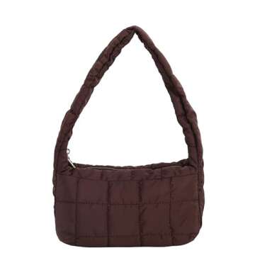 YCPURSEDN Puffer Handbags for Women - Candy Colored Small Quilted Down Satchel Bag for Walk,Shopping(Coffee)