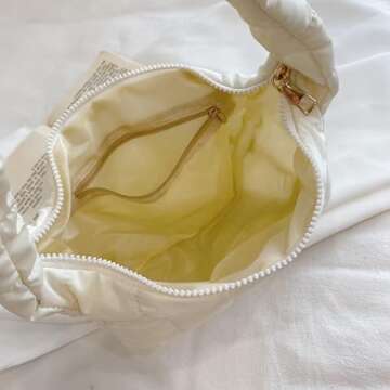 YCPURSEDN Puffer Handbags for Women - Candy Colored Small Quilted Down Satchel Bag for Walk,Shopping(Coffee)