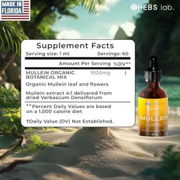 HEBS LAB. Mullein Leaf Extract for Lung Cleanse and Health - Mullein Drops Made in USA - Lung Support Supplement - Herbal Respiratory Relief - Mullein Extract Tincture 4 Fl Oz