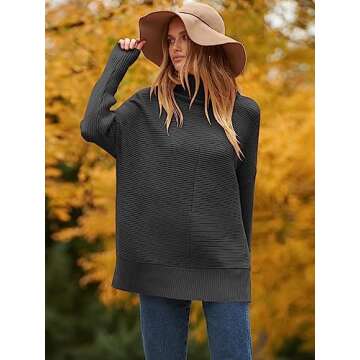 ANRABESS Women Oversized Turtleneck Long Batwing Sleeve Split Hem Pullover Knit Tunic Sweater Outfit...