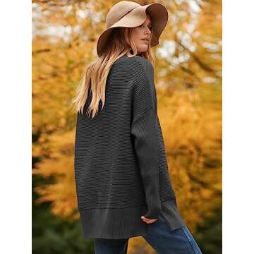 ANRABESS Women Oversized Turtleneck Long Batwing Sleeve Split Hem Pullover Knit Tunic Sweater Outfits 2024 Trendy Clothes Black Black Small