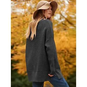ANRABESS Women Oversized Turtleneck Long Batwing Sleeve Split Hem Pullover Knit Tunic Sweater Outfits 2024 Trendy Clothes Black Black Small