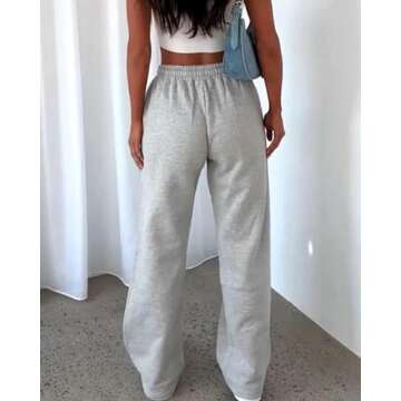 AROGONE Women Wide Leg Fleece Sweatpants Baggy High Waisted Sweat Pants Casual Drawstring Straight L...