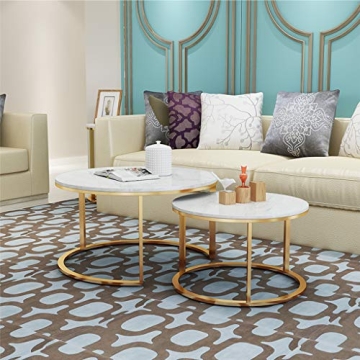 Elegant 2 Nest of Table Sets with White Marble Look