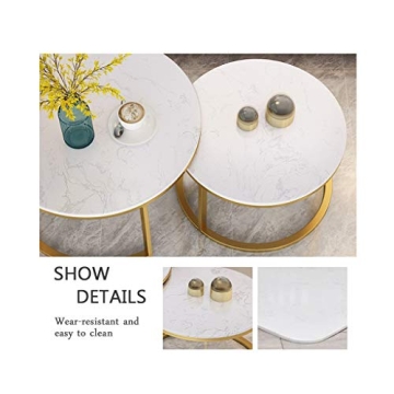 Elegant 2 Nest of Table Sets with White Marble Look