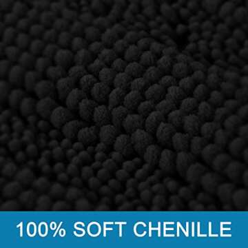 H.VERSAILTEX Black Bathroom Rug Set Extra Thick Striped Bath Mats for Bathroom Floor 2 Piece, Anti-Slip Bath Mat Set Soft Plush Chenille Shower Rugs for Bathroom Waterproof (20" x 32"/17" x 24")