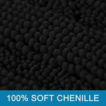 H.VERSAILTEX Black Bathroom Rug Set Extra Thick Striped Bath Mats for Bathroom Floor 2 Piece, Anti-Slip Bath Mat Set Soft Plush Chenille Shower Rugs for Bathroom Waterproof (20" x 32"/17" x 24")
