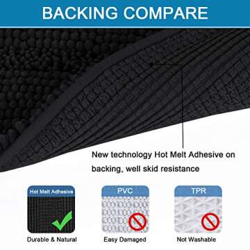 H.VERSAILTEX Black Bathroom Rug Set Extra Thick Striped Bath Mats for Bathroom Floor 2 Piece, Anti-Slip Bath Mat Set Soft Plush Chenille Shower Rugs for Bathroom Waterproof (20" x 32"/17" x 24")