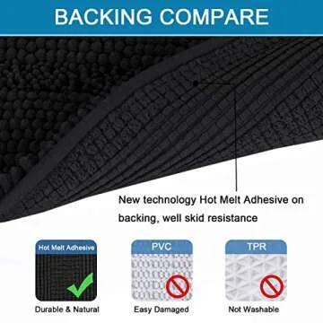 H.VERSAILTEX Black Bathroom Rug Set Extra Thick Striped Bath Mats for Bathroom Floor 2 Piece, Anti-Slip Bath Mat Set Soft Plush Chenille Shower Rugs for Bathroom Waterproof (20" x 32"/17" x 24")