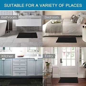 H.VERSAILTEX Black Bathroom Rug Set Extra Thick Striped Bath Mats for Bathroom Floor 2 Piece, Anti-Slip Bath Mat Set Soft Plush Chenille Shower Rugs for Bathroom Waterproof (20" x 32"/17" x 24")