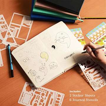 Bullet Dot Journal | A5 Notebook – Hardcover Vegan Grid Journal | 100GSM Paper | 6 Journal Stencils, 140 Stickers, Inner Pocket, Elastic Closure, Pen Holder, Bookmark | The Essential (Rose Gold)