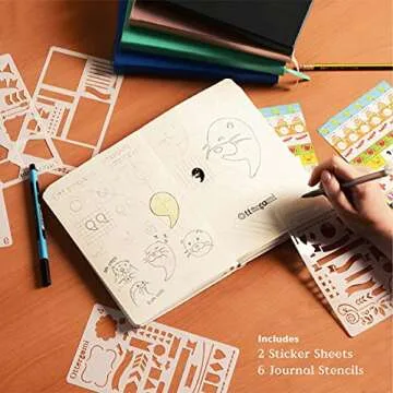 Bullet Dot Journal | A5 Notebook – Hardcover Vegan Grid Journal | 100GSM Paper | 6 Journal Stencils, 140 Stickers, Inner Pocket, Elastic Closure, Pen Holder, Bookmark | The Essential (Rose Gold)