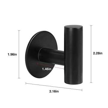 YAKAON Self-Adhesive Hooks, Heavy Duty Kitchen Bathrooms Robe Black Hooks, Towel Stands Sticky Wall Hook, Toilet Waterproof and Rust-Proof Bath Towel Hooks - 4 Packs