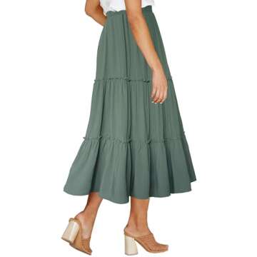 Afibi Womens High Waist A Line Ruffle Swing Long Maxi Skirt with Pockets (Medium, Army Green)