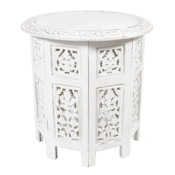 COTTON CRAFT Solid Wood Accent End Table - Hand Carved Vintage Boho Folding Side Table - Small Space...