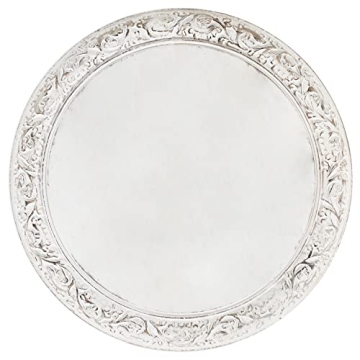 COTTON CRAFT Solid Wood Accent End Table - Hand Carved Vintage Boho Folding Side Table - Small Spaces Entryway Farmhouse Living Room Bedside - No Tools Assembly -18x18 Round - Jaipur Antique White