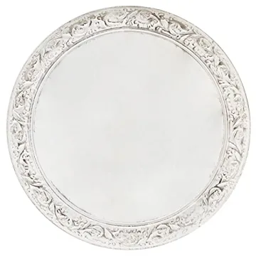 COTTON CRAFT Solid Wood Accent End Table - Hand Carved Vintage Boho Folding Side Table - Small Spaces Entryway Farmhouse Living Room Bedside - No Tools Assembly -18x18 Round - Jaipur Antique White