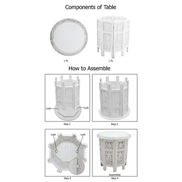 COTTON CRAFT Solid Wood Accent End Table - Hand Carved Vintage Boho Folding Side Table - Small Spaces Entryway Farmhouse Living Room Bedside - No Tools Assembly -18x18 Round - Jaipur Antique White