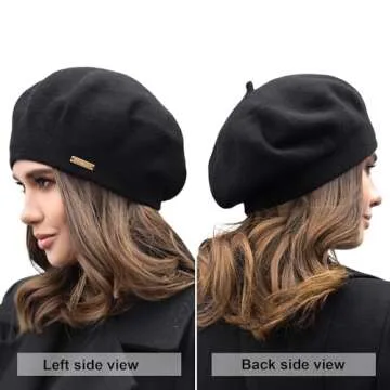 Braxton Black Beret - Warm Lined Wool Angora Knit Berets - French Paris Hat for Women