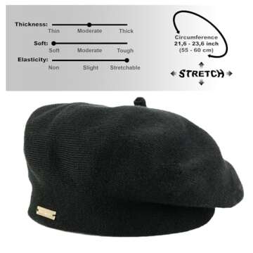 Braxton Black Beret - Warm Lined Wool Angora Knit Berets - French Paris Hat for Women