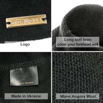 Braxton Black Beret - Warm Lined Wool Angora Knit Berets - French Paris Hat for Women