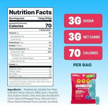 Shameless Snacks - Healthy Low Calorie Snacks, Low Carb Keto Gummies (Gluten Free Candy) - 6 Pack Sour Blue Raspberry