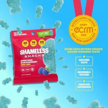 Shameless Snacks - Healthy Low Calorie Snacks, Low Carb Keto Gummies (Gluten Free Candy) - 6 Pack Sour Blue Raspberry