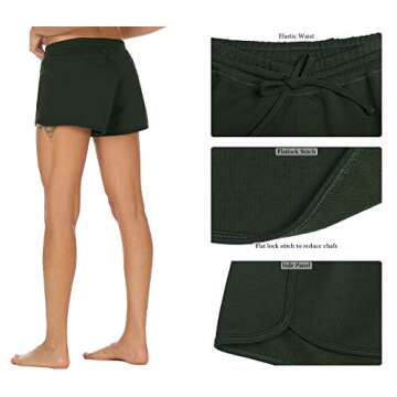 icyzone Athletic Lounge Shorts for Women - Running Jogging Workout Cotton Sweat Shorts (M, Army)
