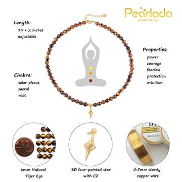 PEARLADA Tiger Eye Healing Crystal Necklace for Women