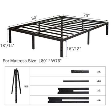Wulanos King Size Bed Frame, 3500lbs Heavy Duty Metal Frames with Steel Slats Support 14 Inch High P...