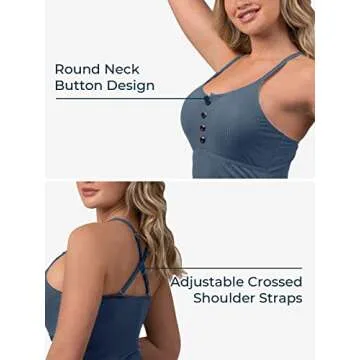 Ribbed One Piece Swimsuits for Women Button up Swimwear Tummy Control Retro Bathing Suits Baby Blue Medium