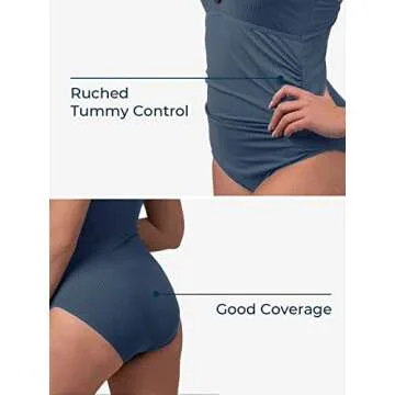 Ribbed One Piece Swimsuits for Women Button up Swimwear Tummy Control Retro Bathing Suits Baby Blue Medium