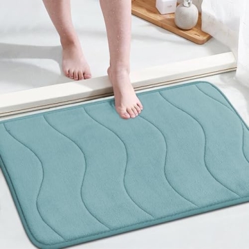 Flamingo P Memory Foam Bathroom Mat Non Slip Bath Rug Shower Rugs Carpet,20x32,Aqua Green