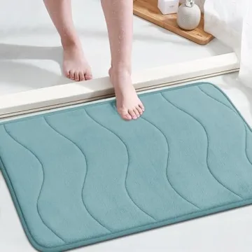 Flamingo P Memory Foam Bathroom Mat Non Slip Bath Rug Shower Rugs Carpet,20x32,Aqua Green