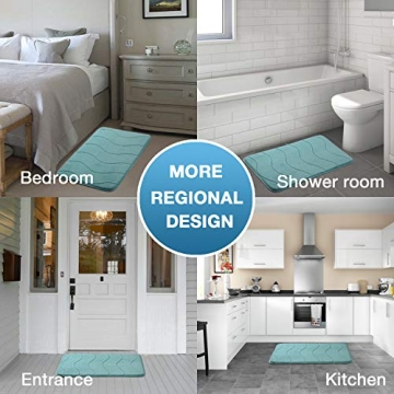 Flamingo P Memory Foam Non-Slip Bath Rug 20x32 in Aqua Green